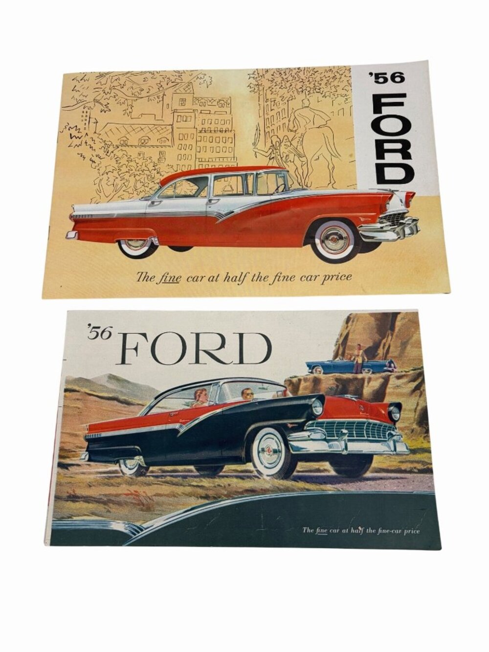 1956 Ford Fairlane Customline Mainline Station Wagon Sales Brochure Pair Vintage